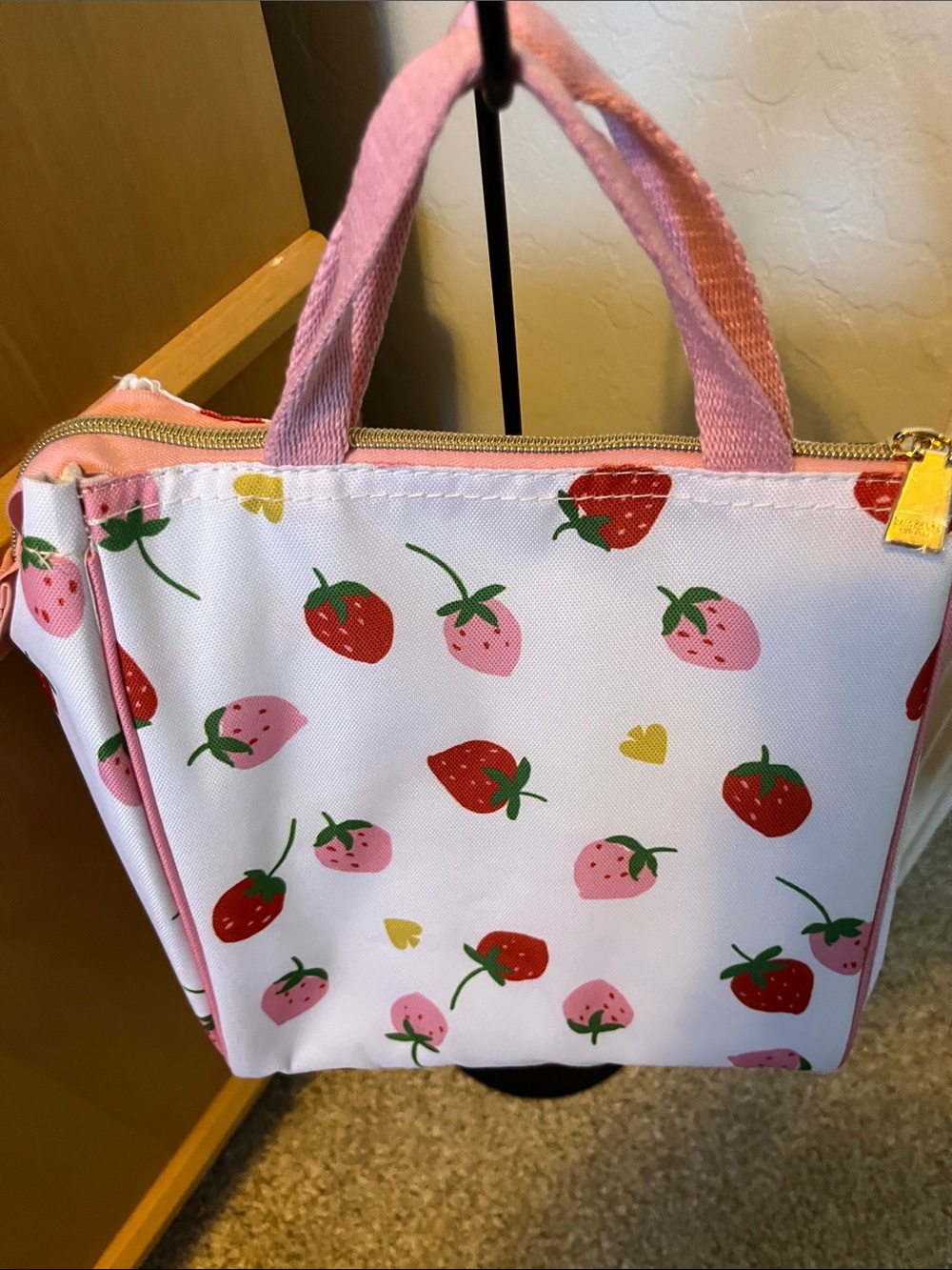 kate spade White Lunch Tote with Pink and Red Strawberry Print - Picture 5 of 6